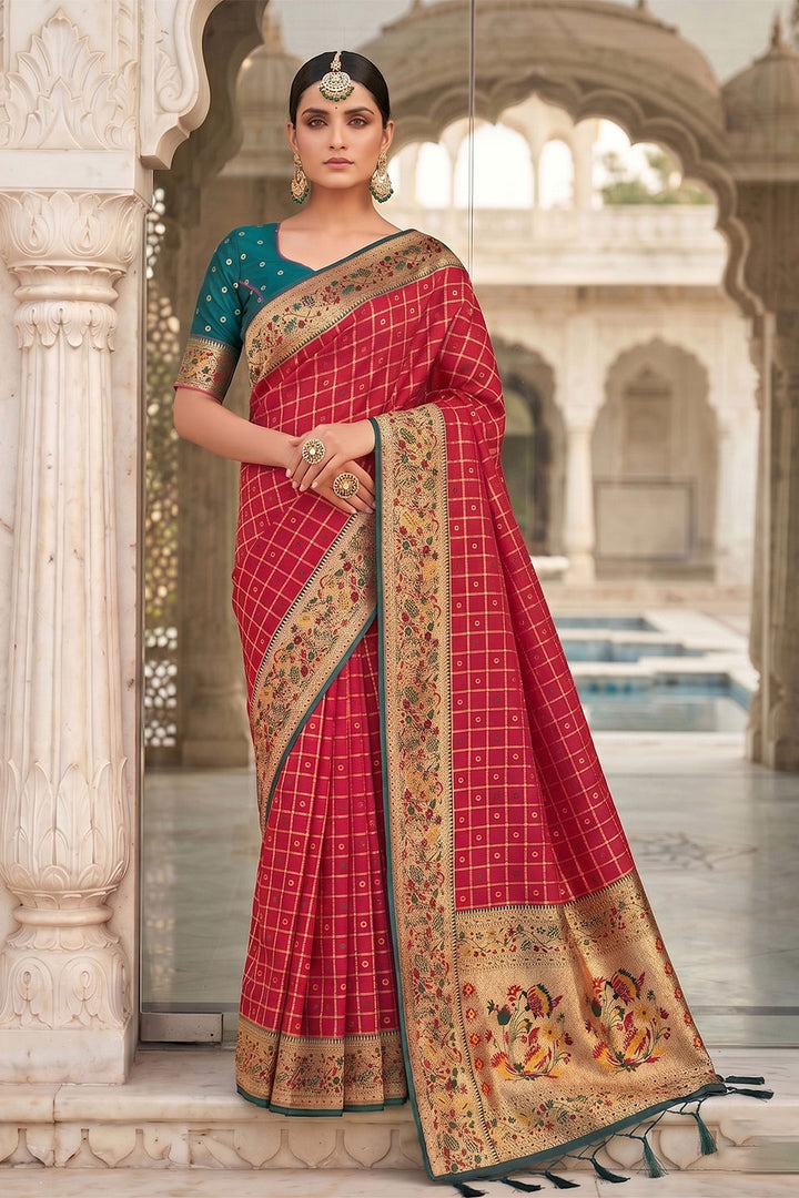 Rani Color Attractive Weaving Work Banarasi Silk Saree | Buy Online India