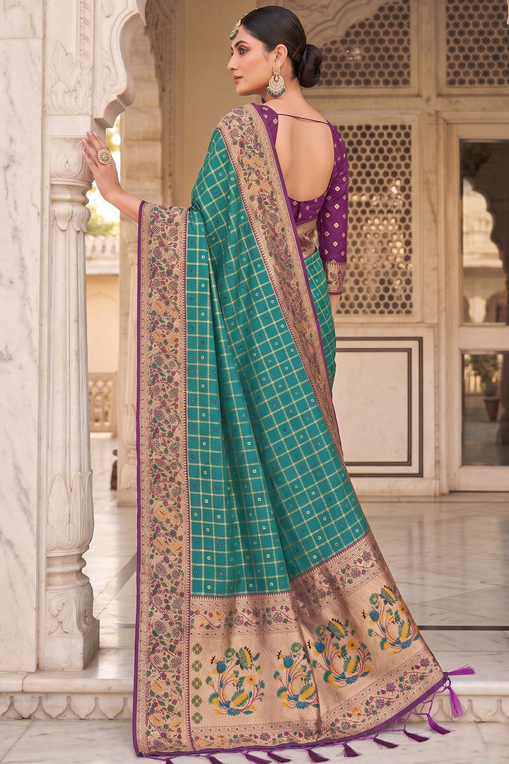 Weaving Work Trendy Banarasi Silk Saree In Sea Green Color | Buy Online India