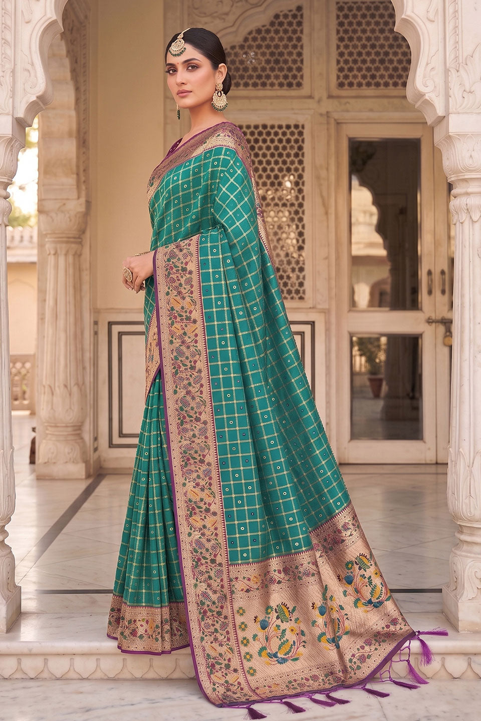 Weaving Work Trendy Banarasi Silk Saree In Sea Green Color | Buy Online India