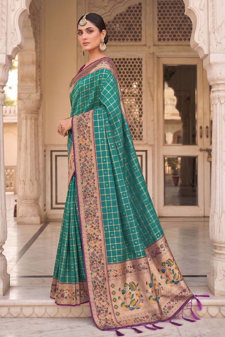 Weaving Work Trendy Banarasi Silk Saree In Sea Green Color | Buy Online India