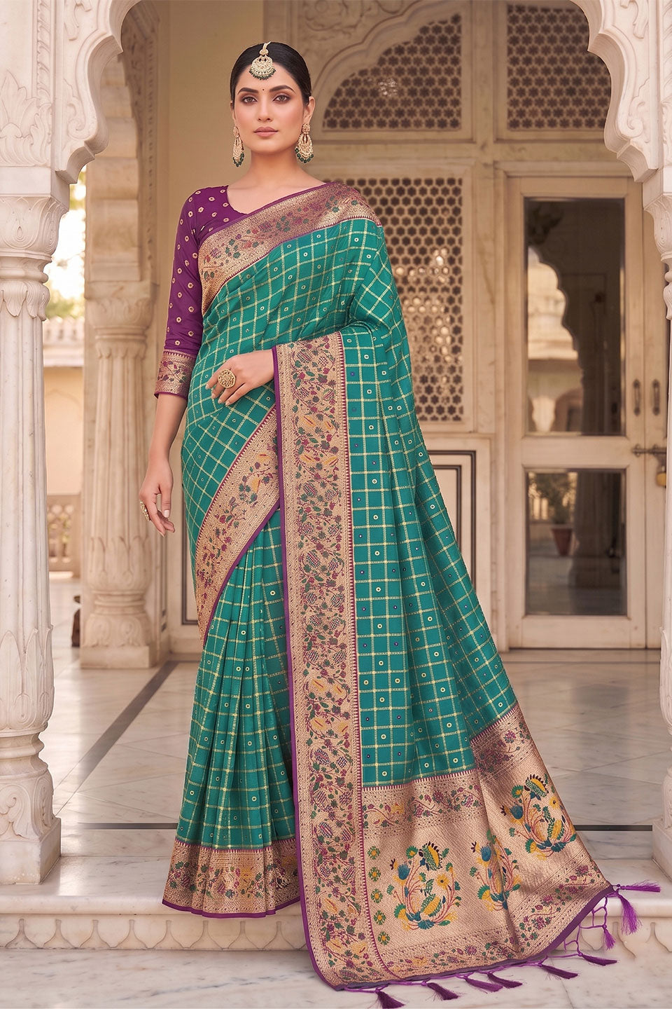 Weaving Work Trendy Banarasi Silk Saree In Sea Green Color | Buy Online India