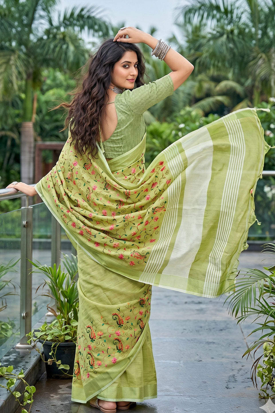 Amazing Yellow Linen Embroidered Saree | Buy Online India