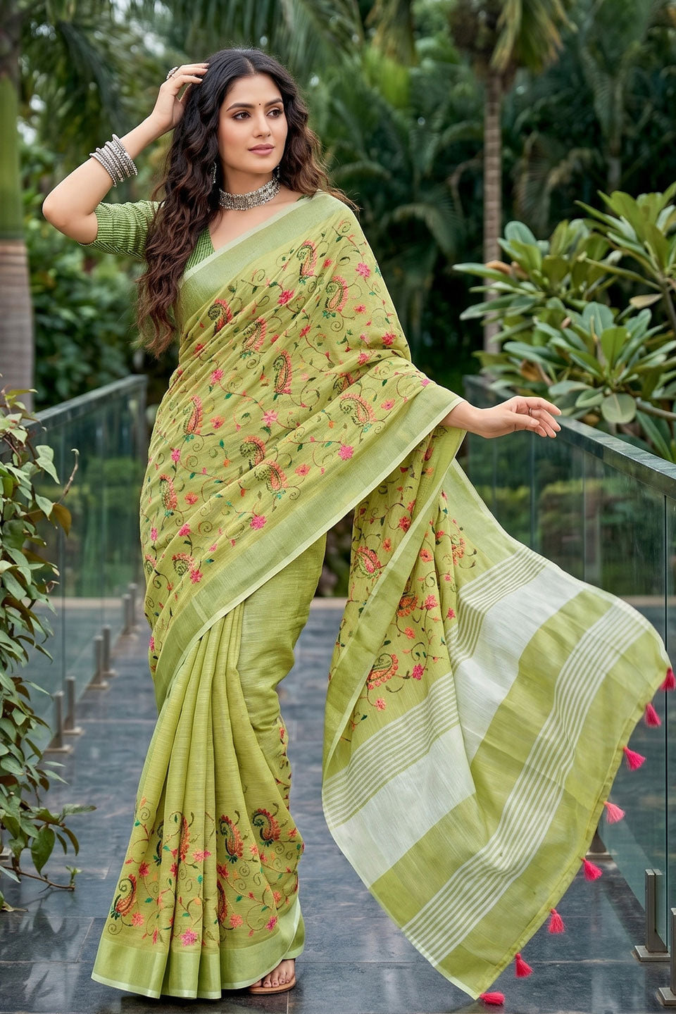 Amazing Yellow Linen Embroidered Saree | Buy Online India