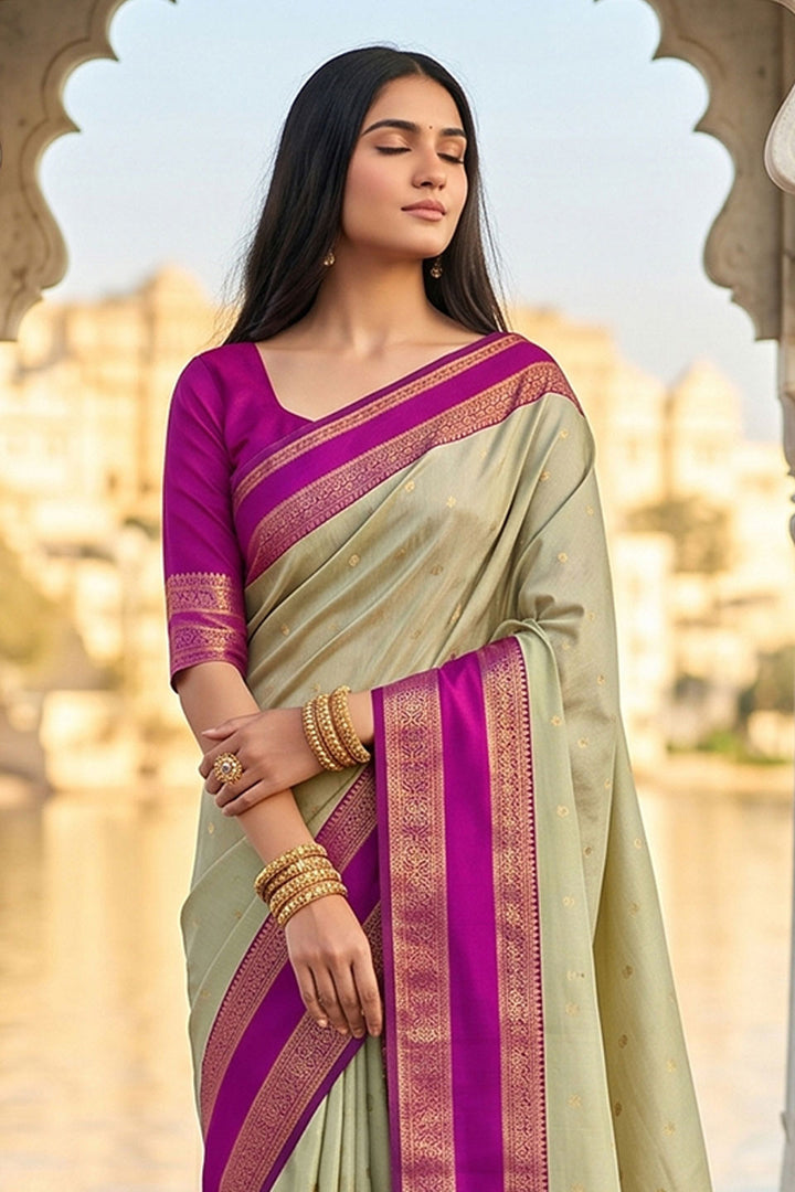 Silk Blend Weaving Saree In Cream Color | Buy Online India