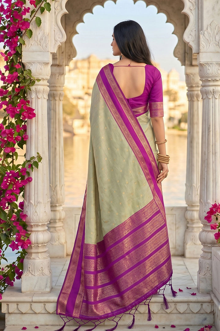 Silk Blend Weaving Saree In Cream Color | Buy Online India
