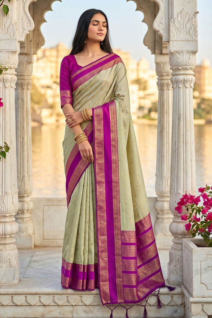 Silk Blend Weaving Saree In Cream Color | Buy Online India