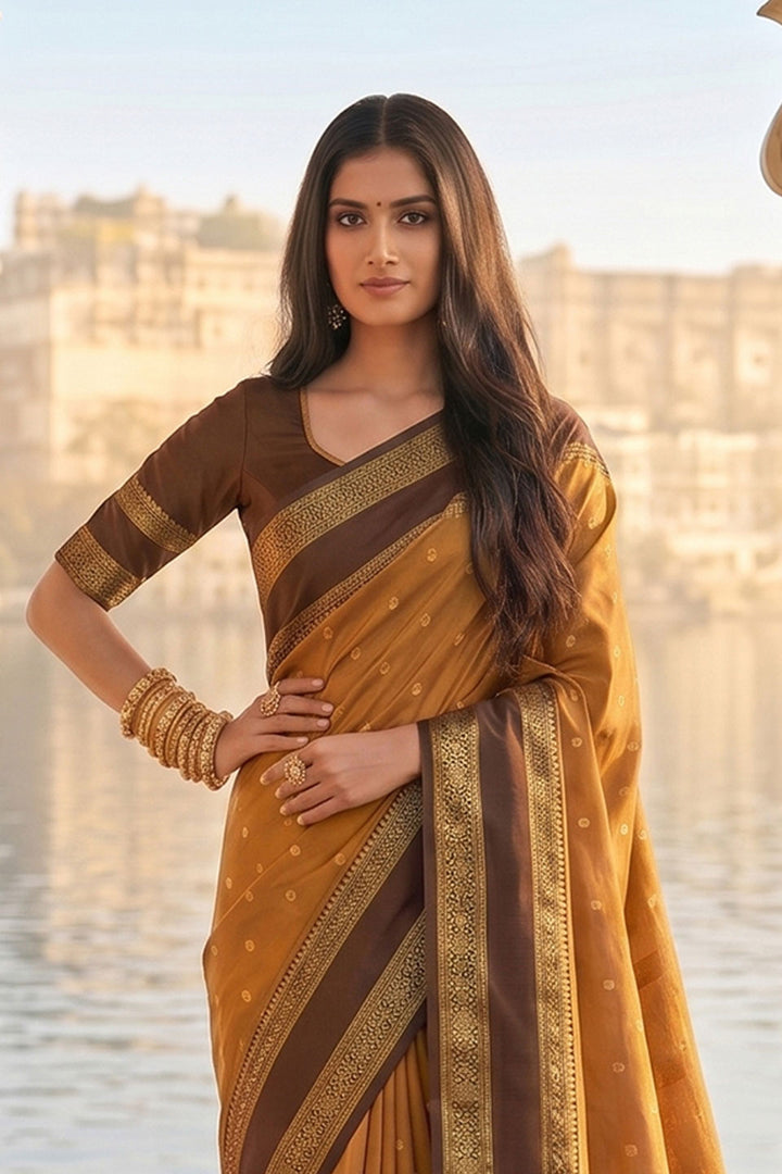 Silk Blend Weaving Saree In Mustard Color | Buy Online India