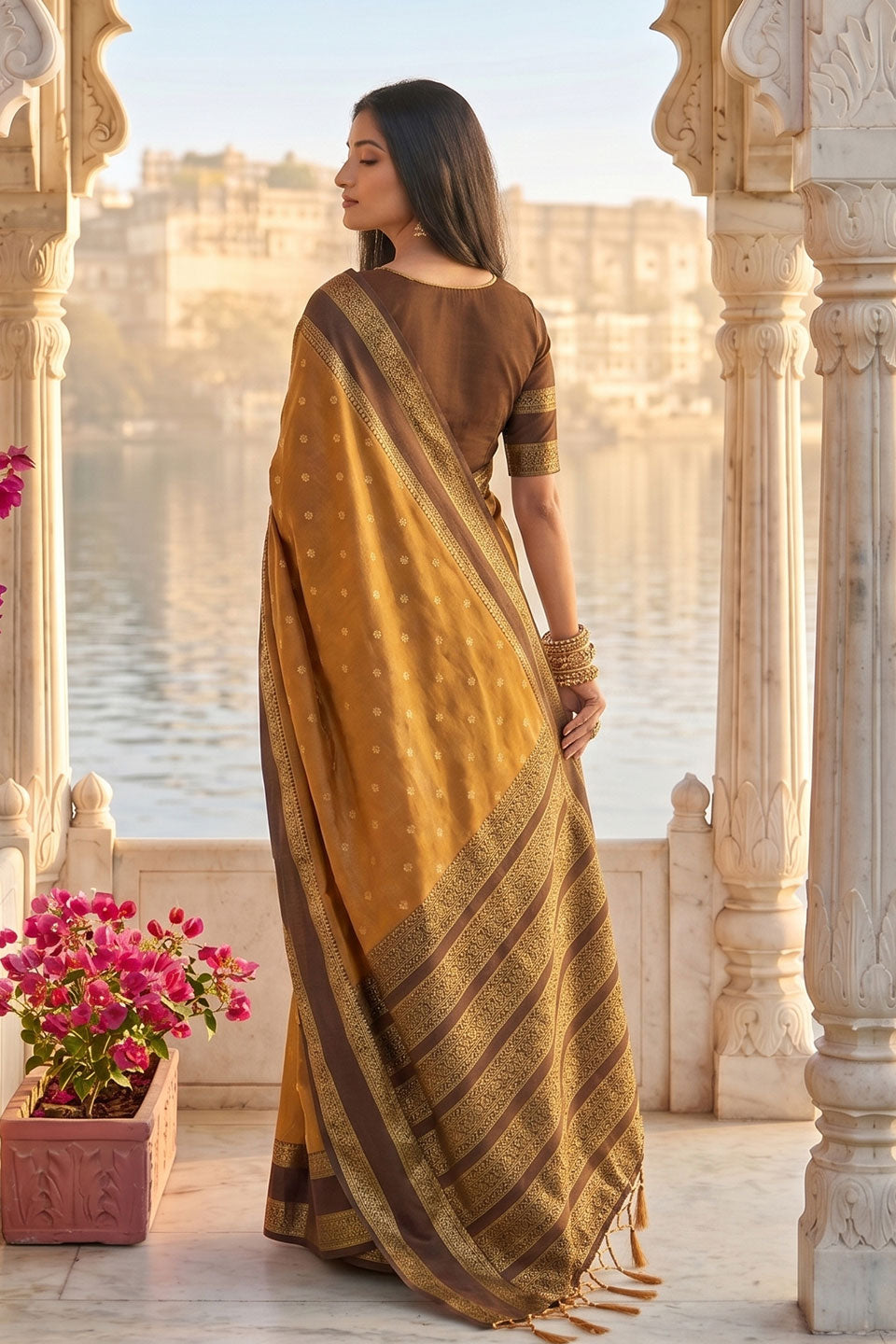 Silk Blend Weaving Saree In Mustard Color | Buy Online India