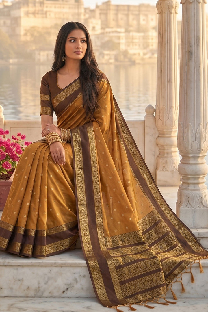 Silk Blend Weaving Saree In Mustard Color | Buy Online India