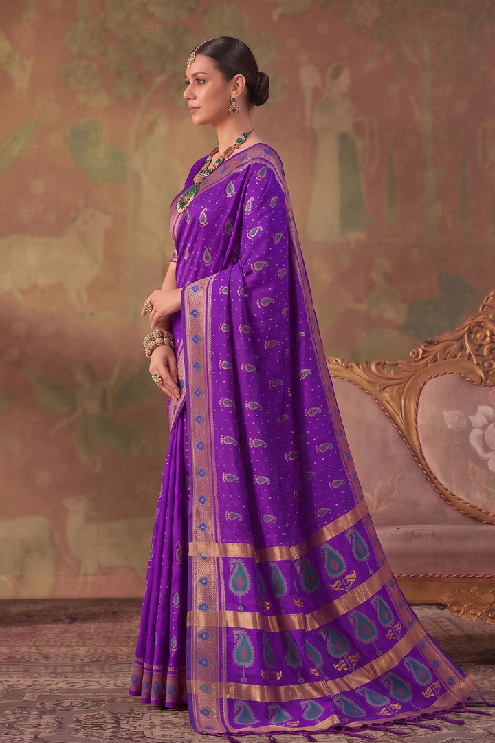 Purple Soft Silk Weaving Designs Saree | Buy Online India