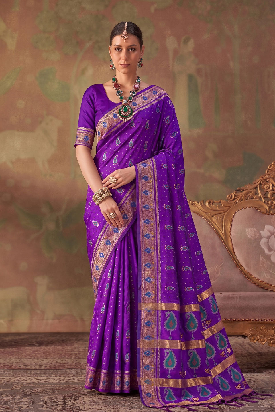 Purple Soft Silk Weaving Designs Saree | Buy Online India
