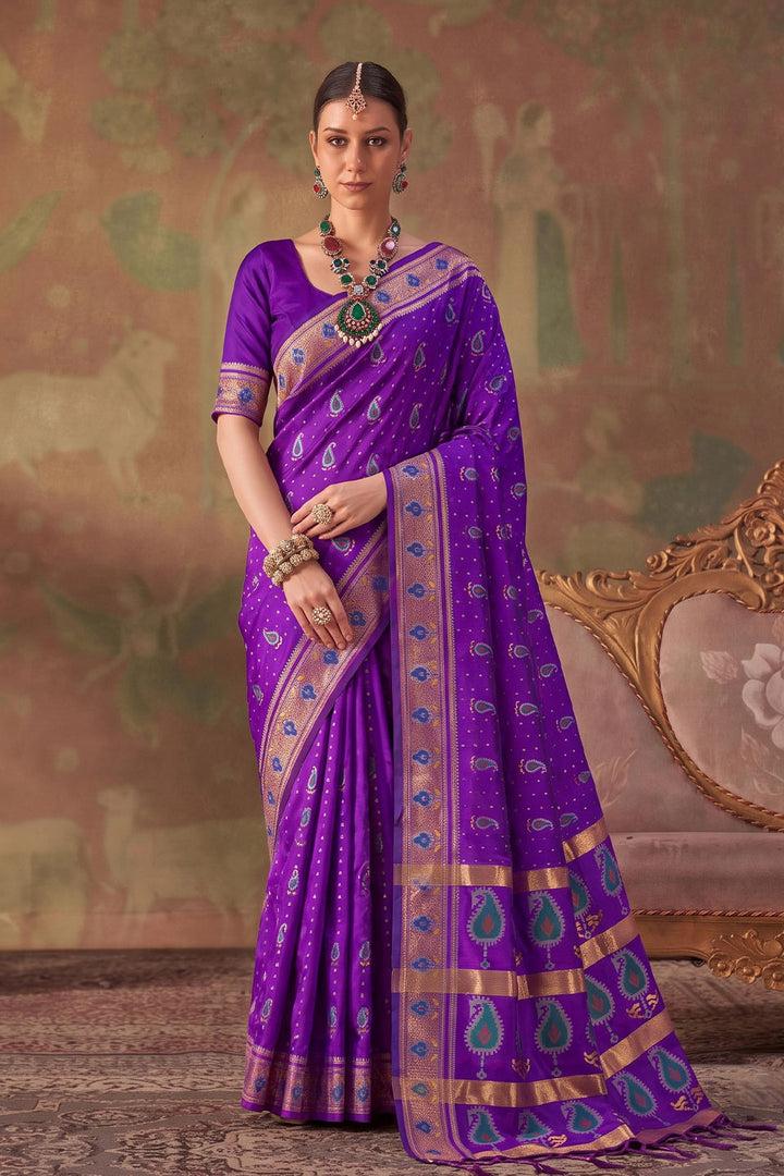 Purple Soft Silk Weaving Designs Saree | Buy Online India