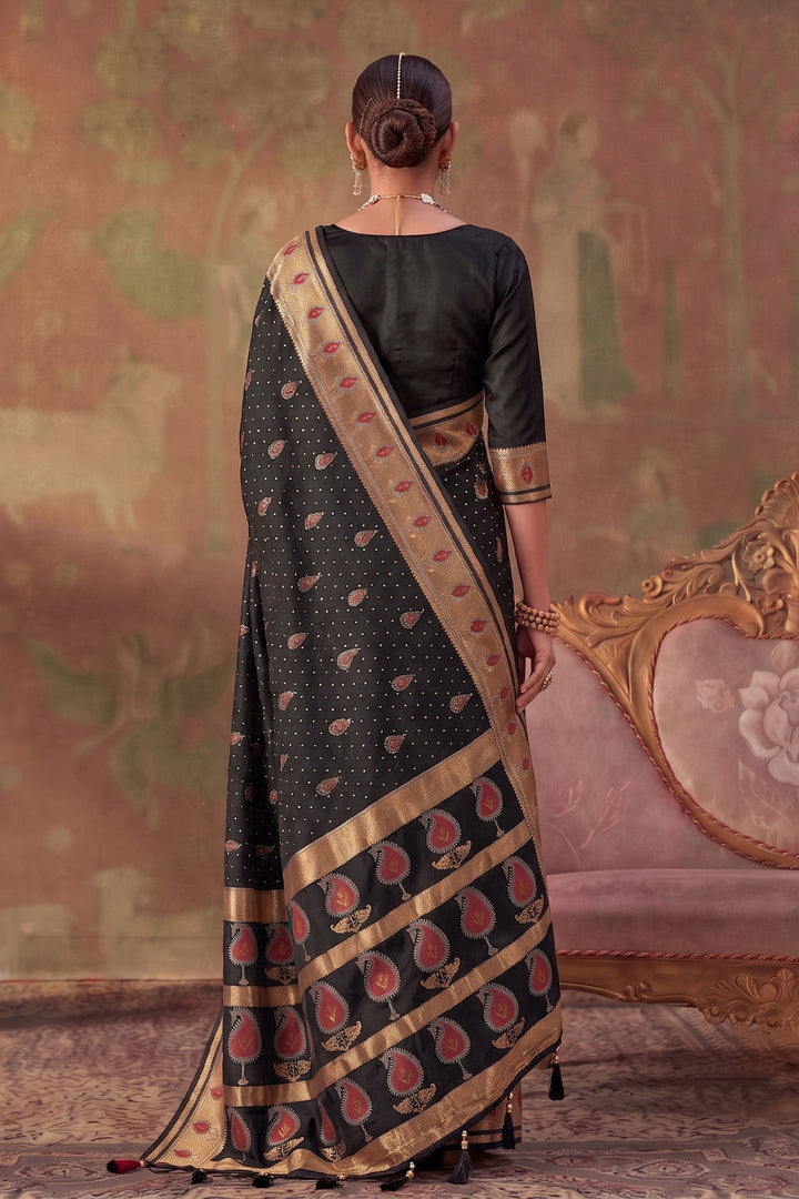 Weaving Designs Black Soft Silk Saree For Festive | Buy Online India