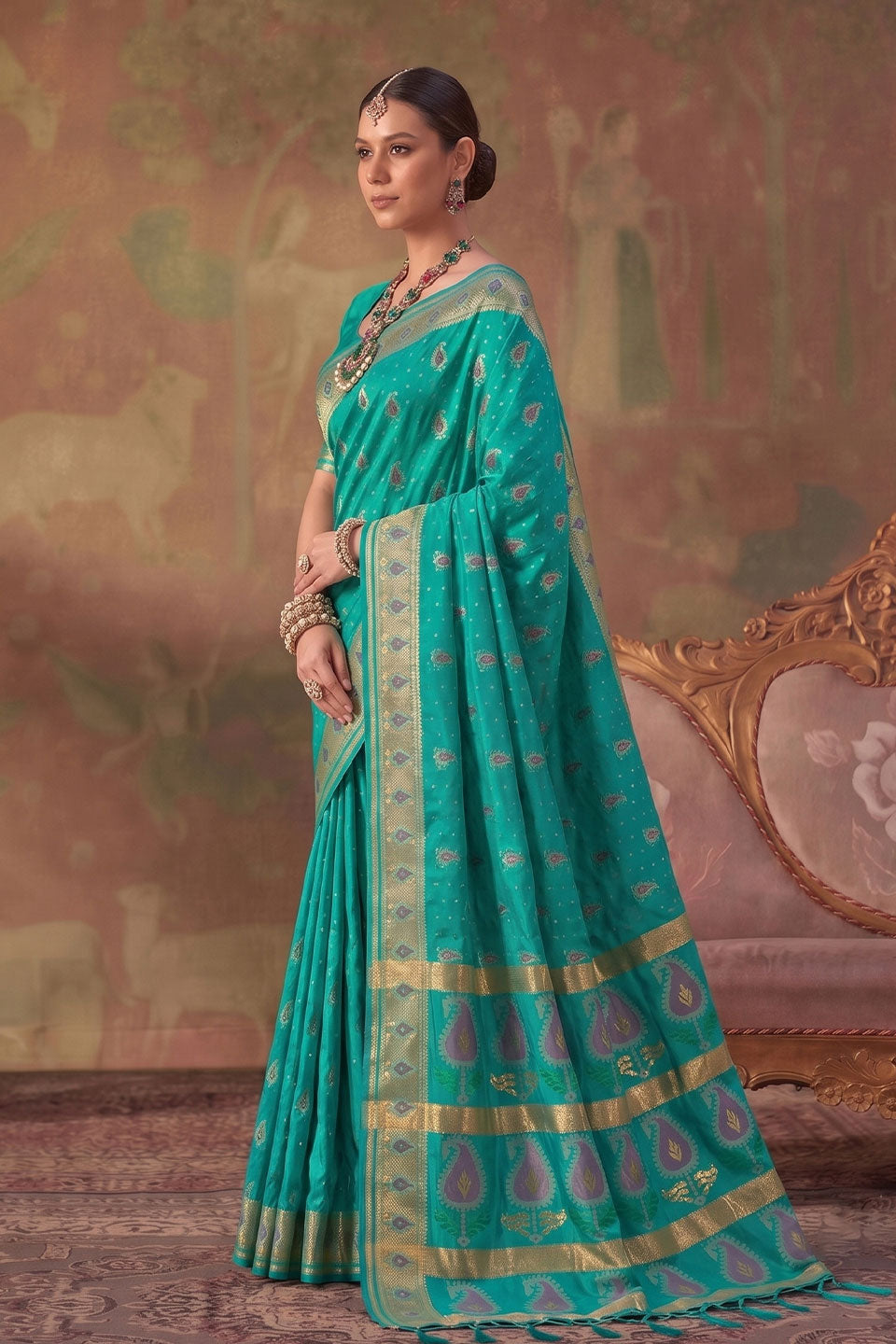 Sea Green Weaving Designs Soft Silk Saree | Buy Online India