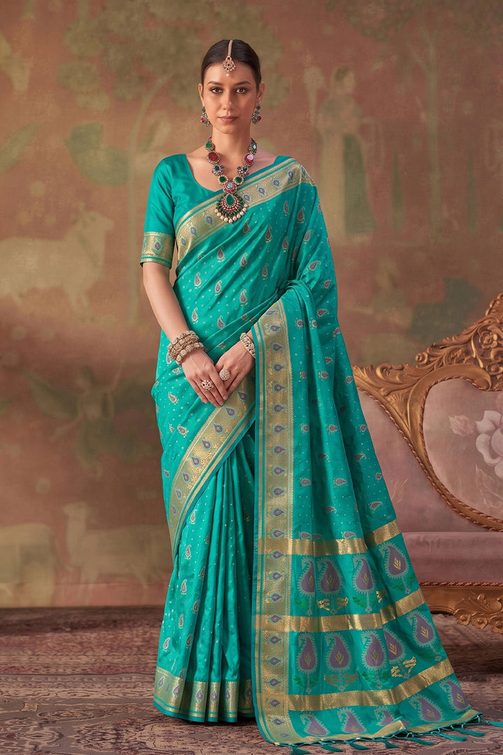 Sea Green Weaving Designs Soft Silk Saree | Buy Online India
