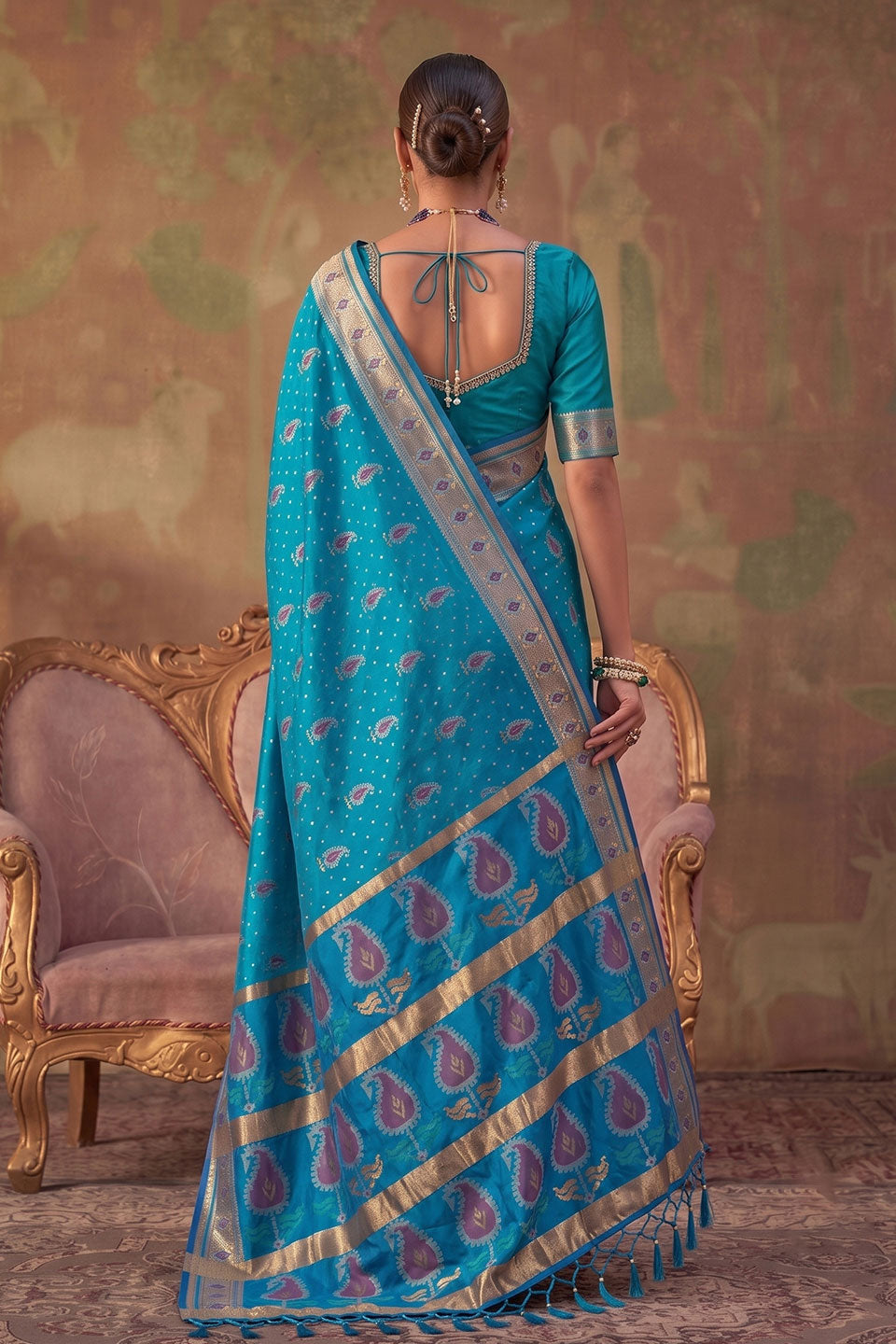 Festive Look Cyan Color Weaving Designs Soft Silk Saree | Buy Online India