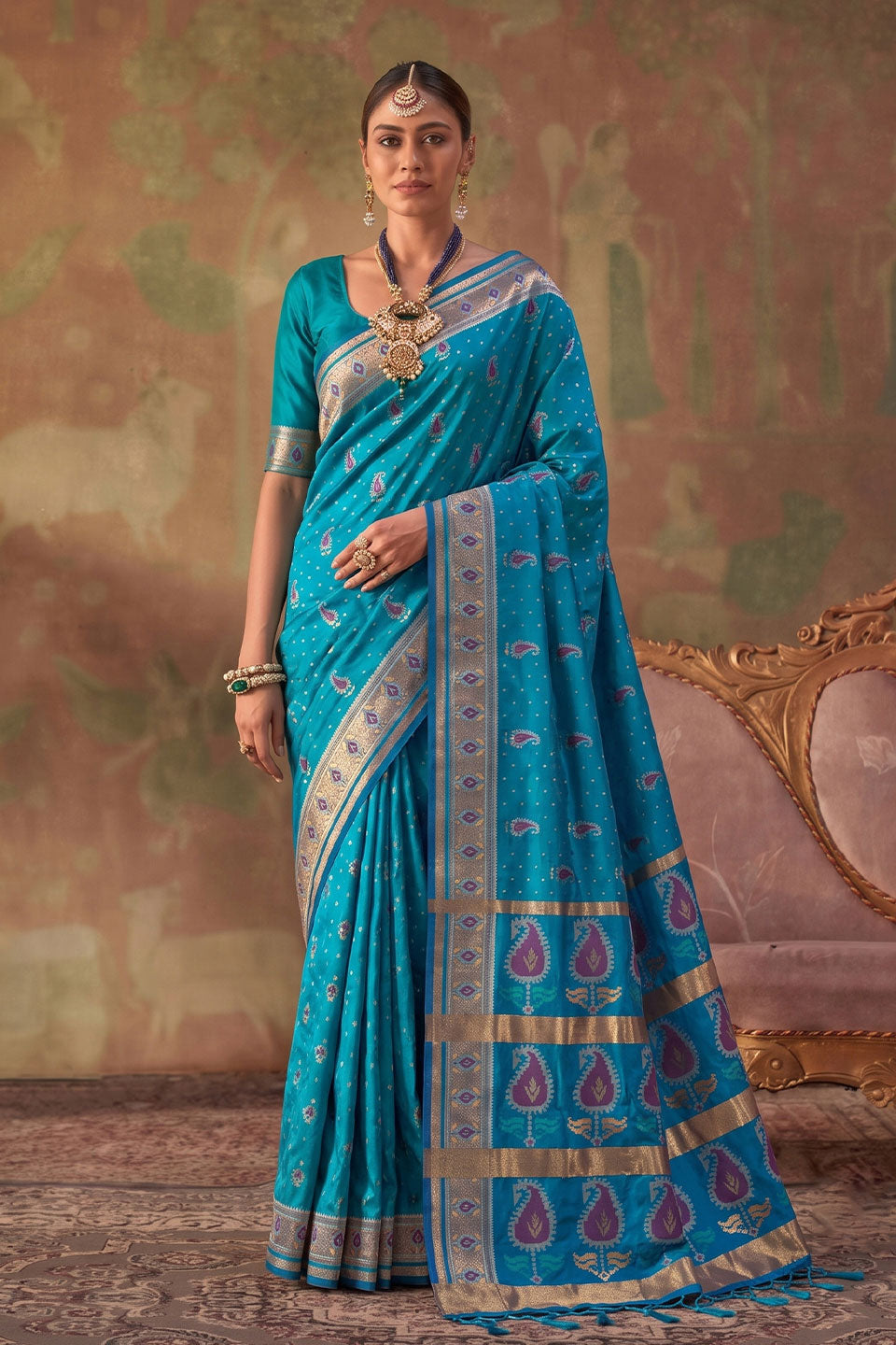 Festive Look Cyan Color Weaving Designs Soft Silk Saree | Buy Online India