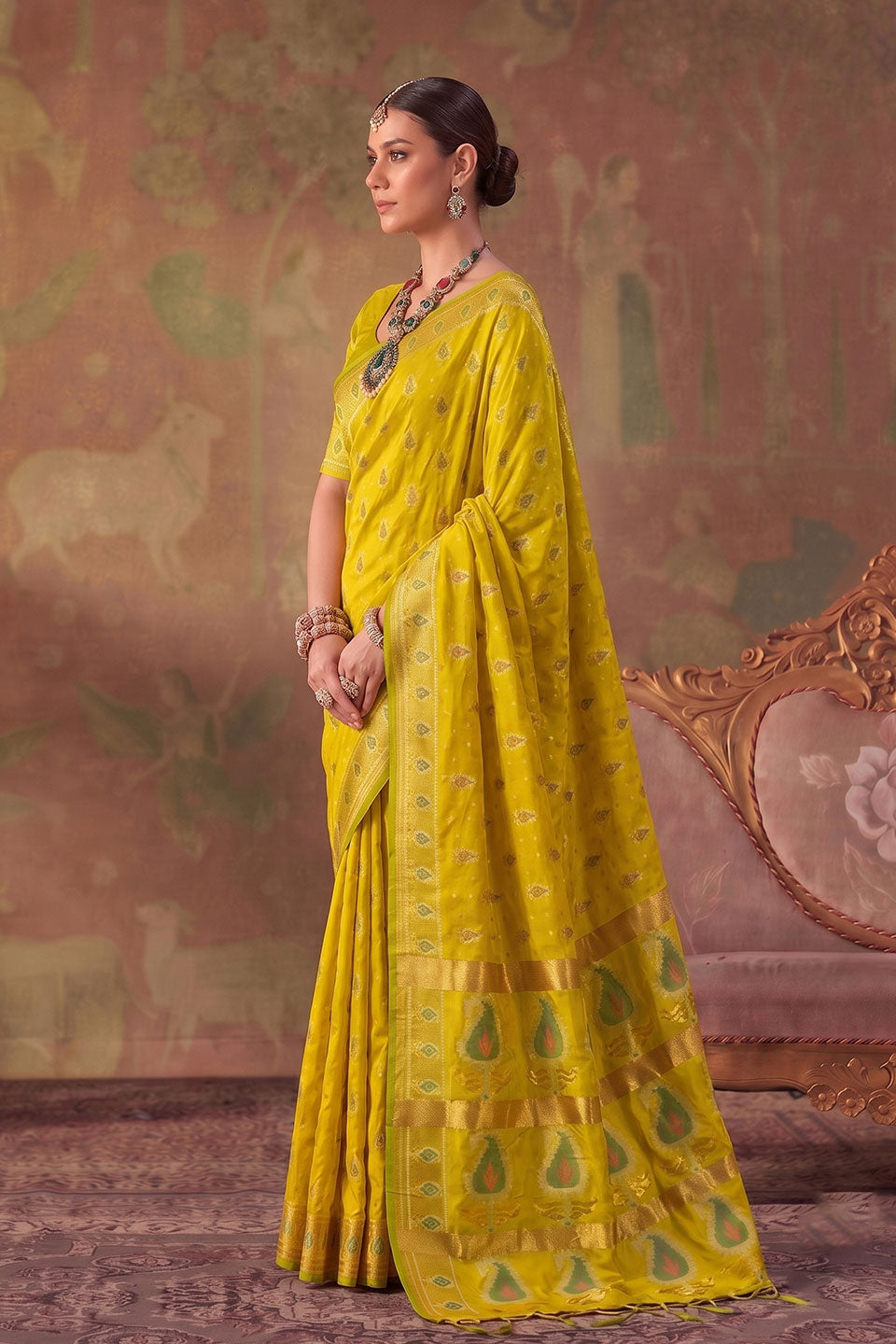 Yellow Weaving Designs Soft Silk Saree | Buy Online India