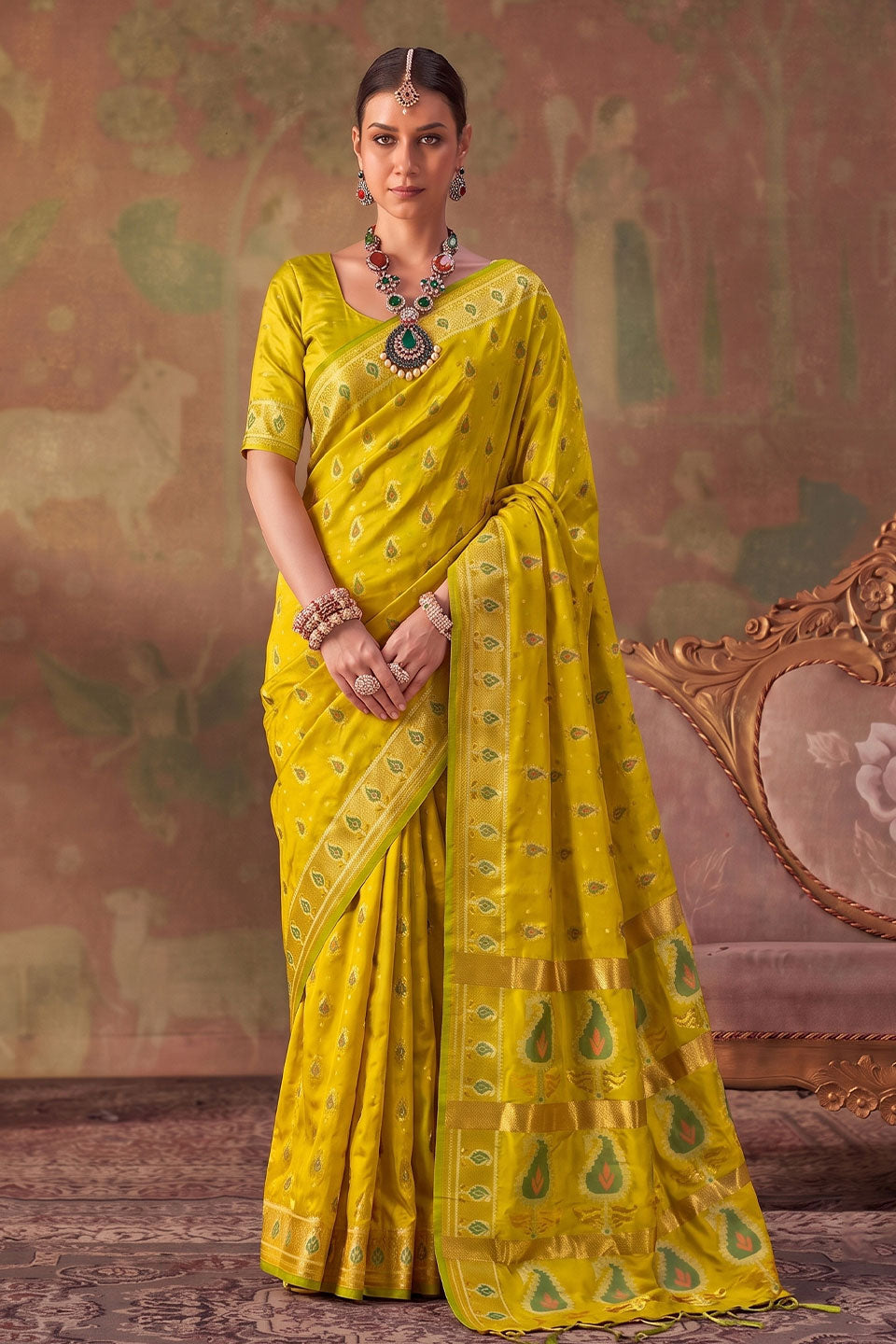 Yellow Weaving Designs Soft Silk Saree | Buy Online India