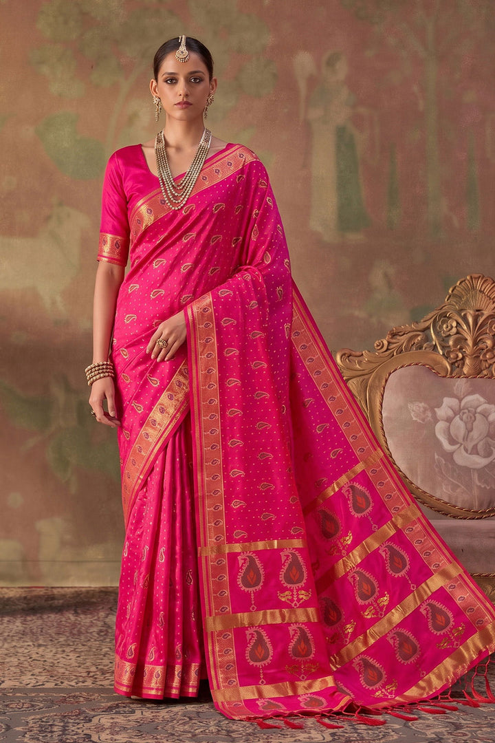 Pink Festive Wear Weaving Designs Soft Silk Saree | Buy Online India