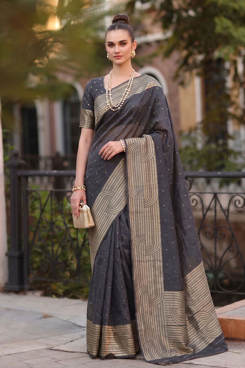 Awesome Festive Wear Cotton Black Saree | Buy Online India
