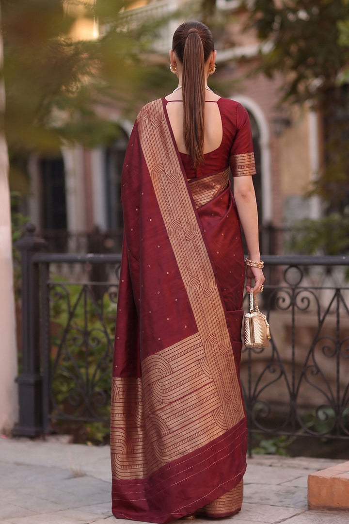 Festive Wear Maroon Gorgeous Cotton Saree | Buy Online India