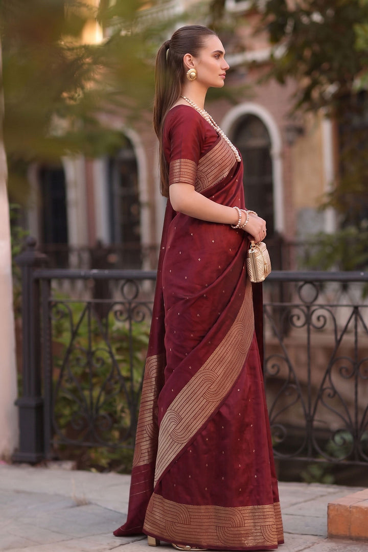 Festive Wear Maroon Gorgeous Cotton Saree | Buy Online India