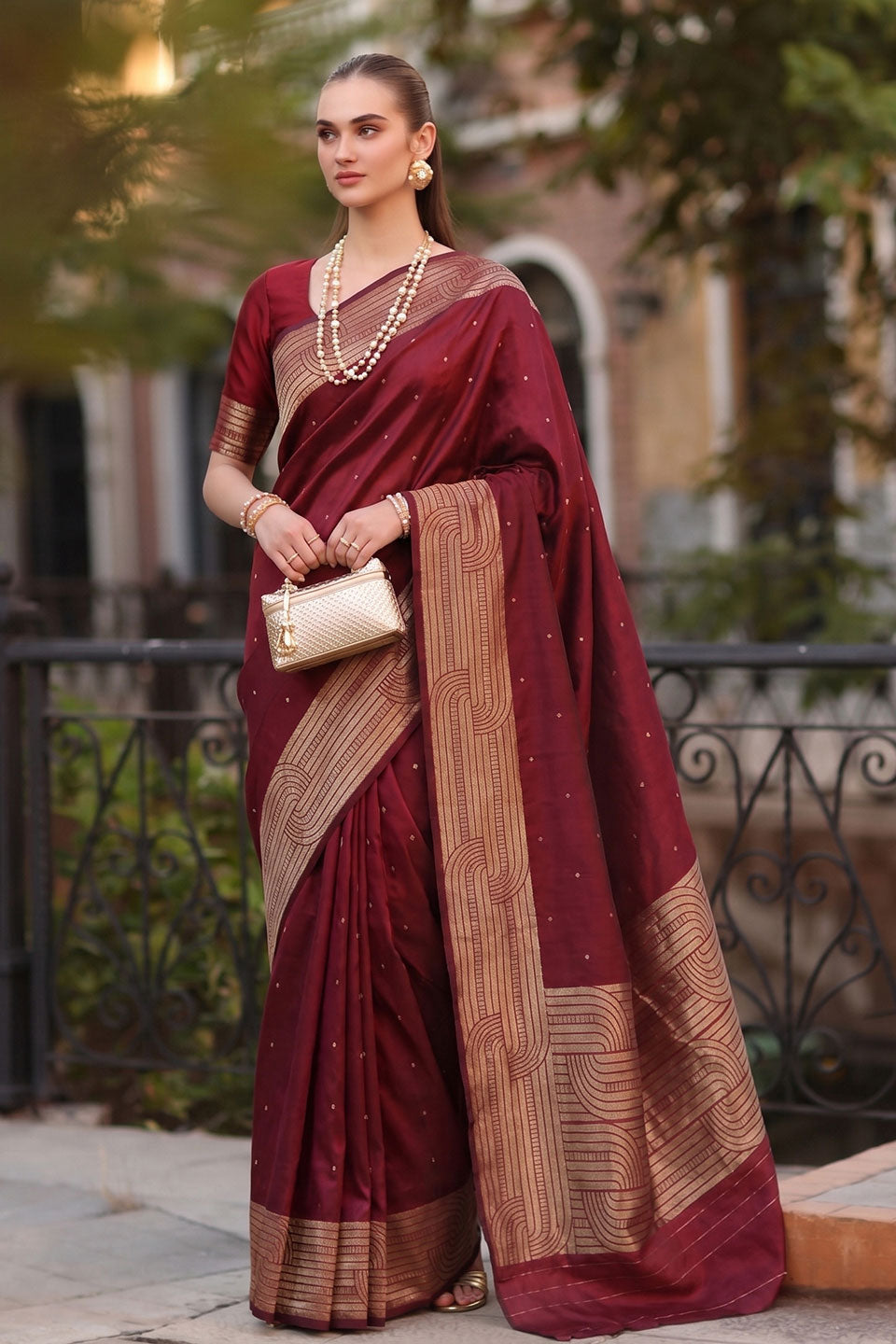 Festive Wear Maroon Gorgeous Cotton Saree | Buy Online India