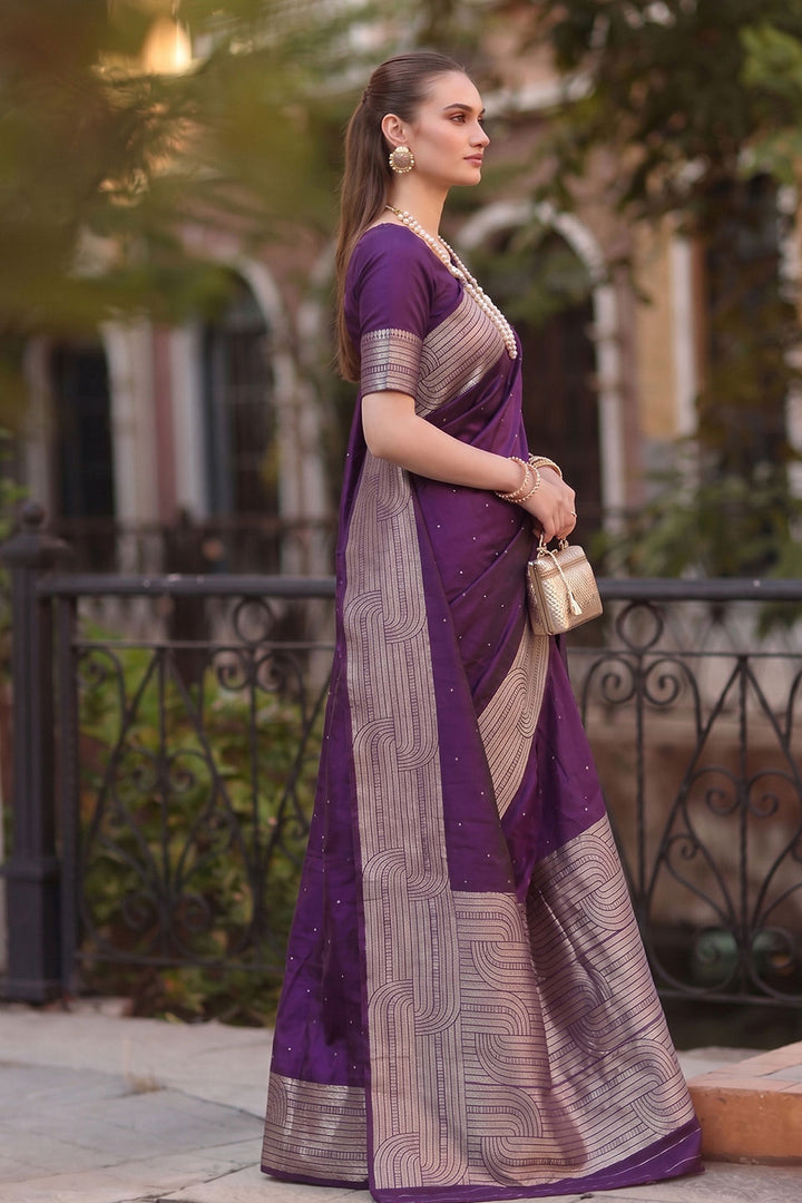 Cotton Wine Color Festive Wear Saree | Buy Online India
