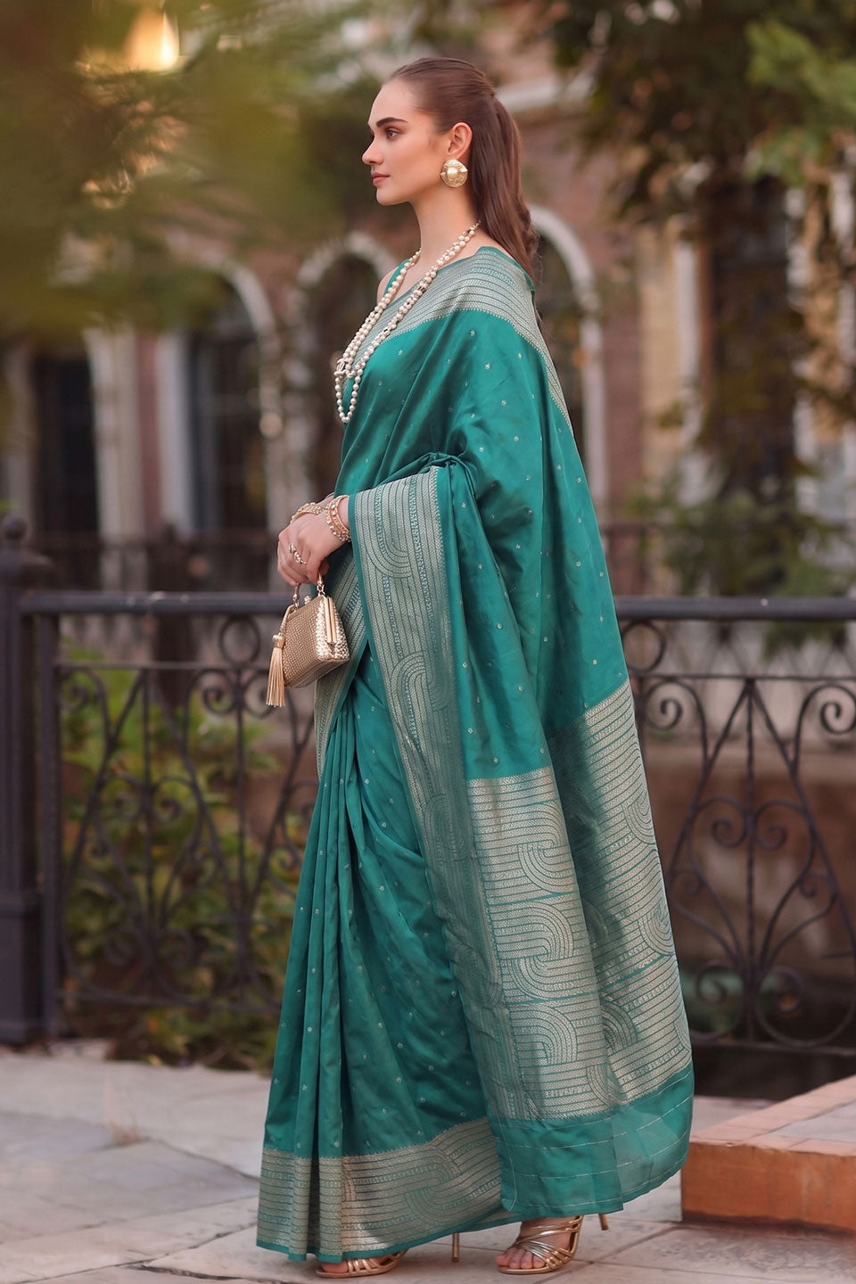Festive Wear Glamorous Cotton Saree In Teal Color | Buy Online India