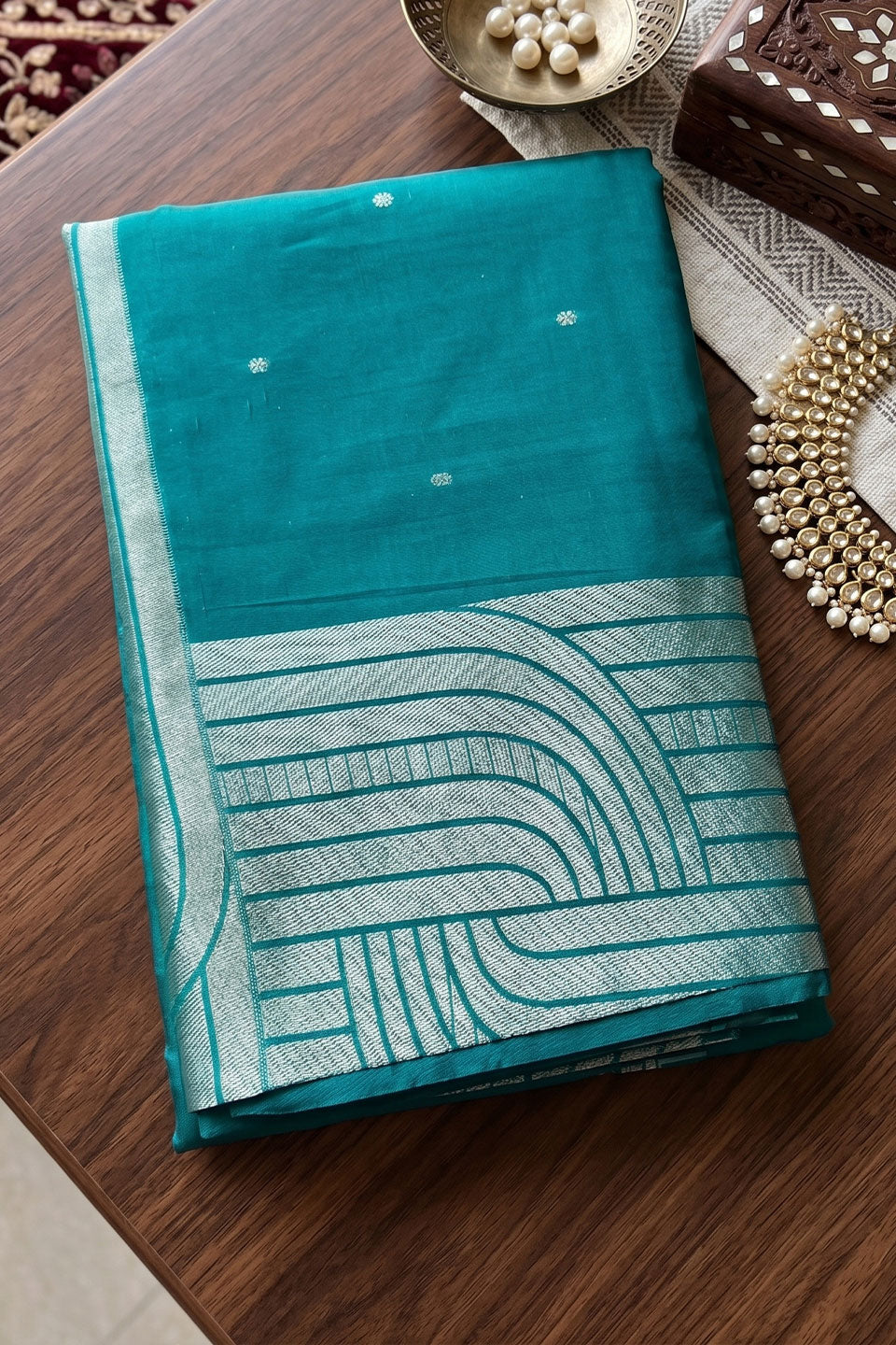 Festive Wear Glamorous Cotton Saree In Teal Color | Buy Online India