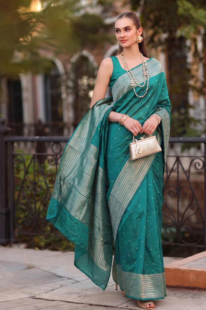 Festive Wear Glamorous Cotton Saree In Teal Color | Buy Online India