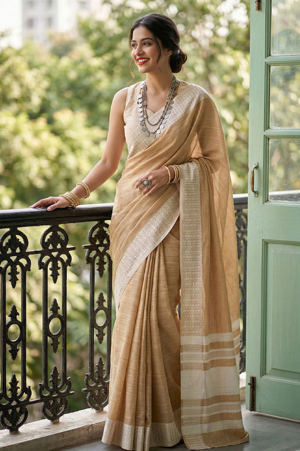 Mustard Color Elegant Linen Festival Wear Saree | Buy Online India