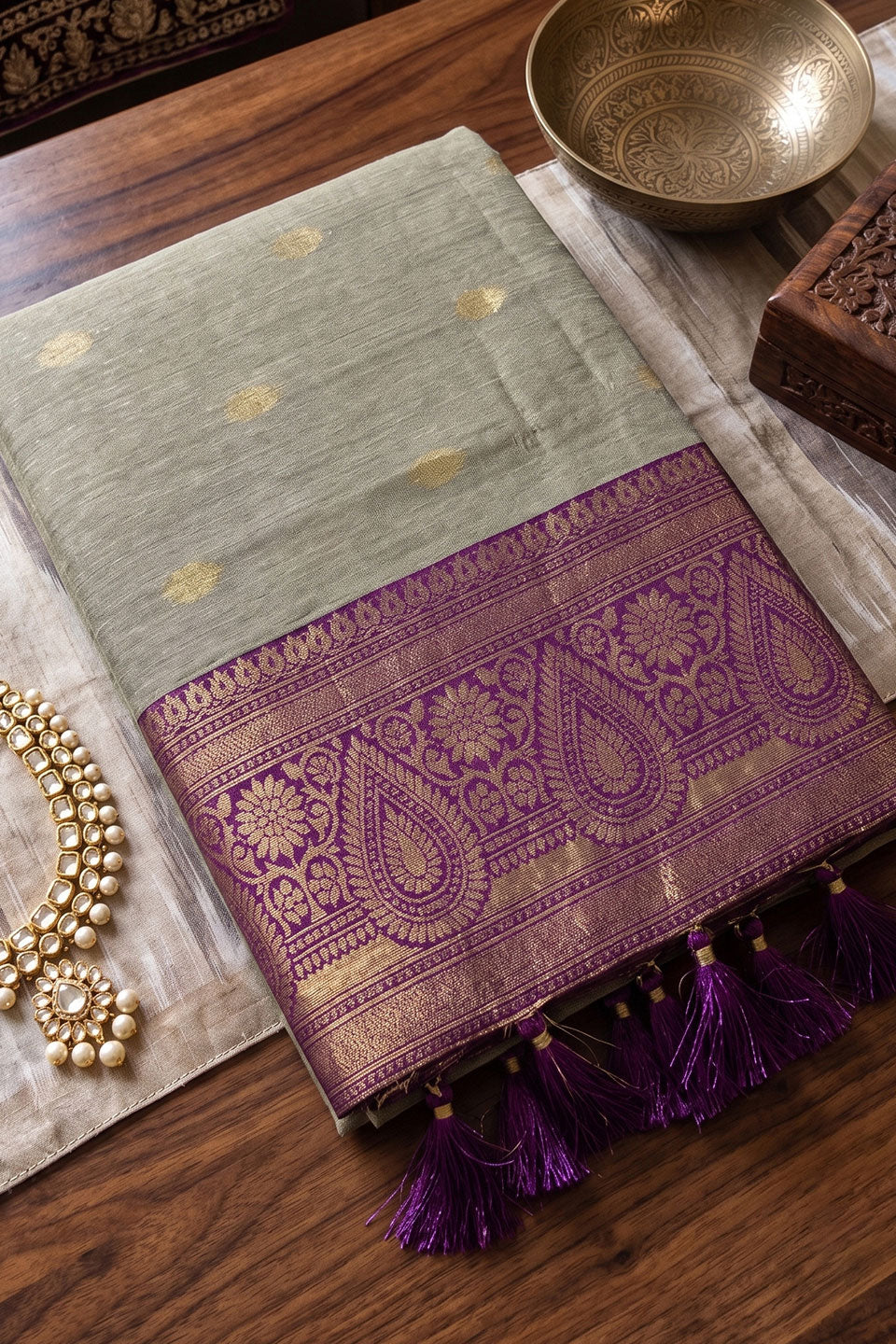 Trendy Beige and Purple Weaving Work Cotton Saree | Buy Online India