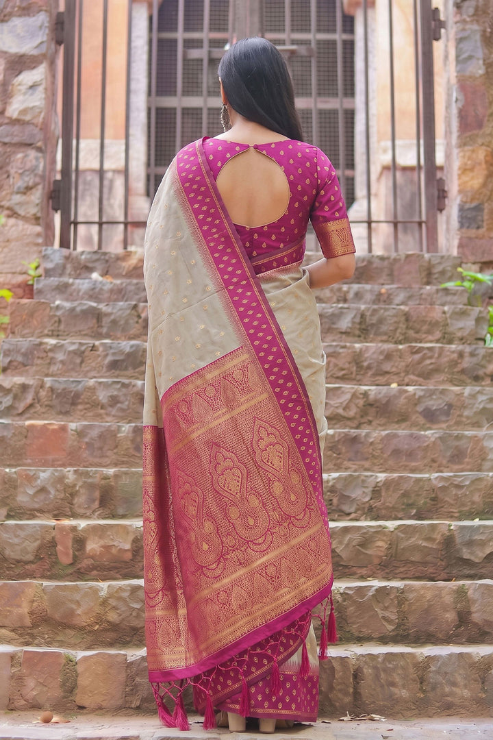 Beige and Pink Weaving Work Glamorous Cotton Saree | Buy Online India