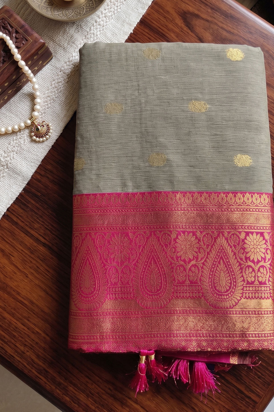 Beige and Pink Weaving Work Glamorous Cotton Saree | Buy Online India