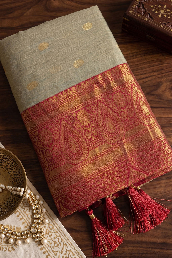 Beige and Red Beautiful Weaving Work Cotton Saree | Buy Online India