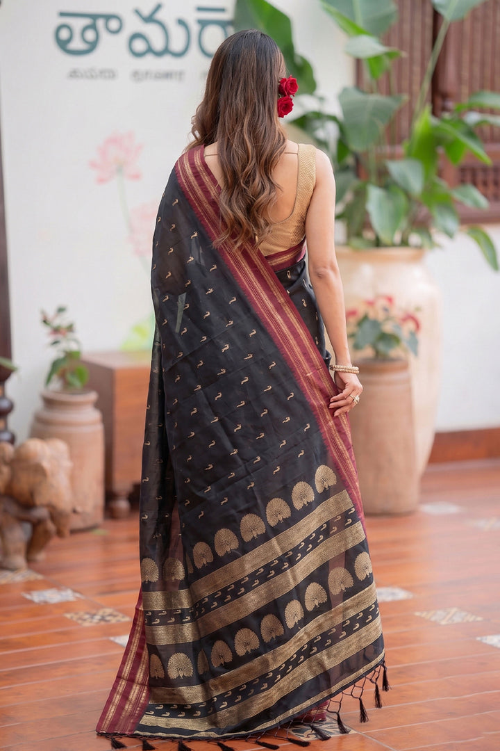 Weaving Work Festive Style Art Silk Saree In Black Color