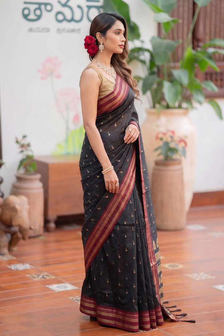 Weaving Work Festive Style Art Silk Saree In Black Color