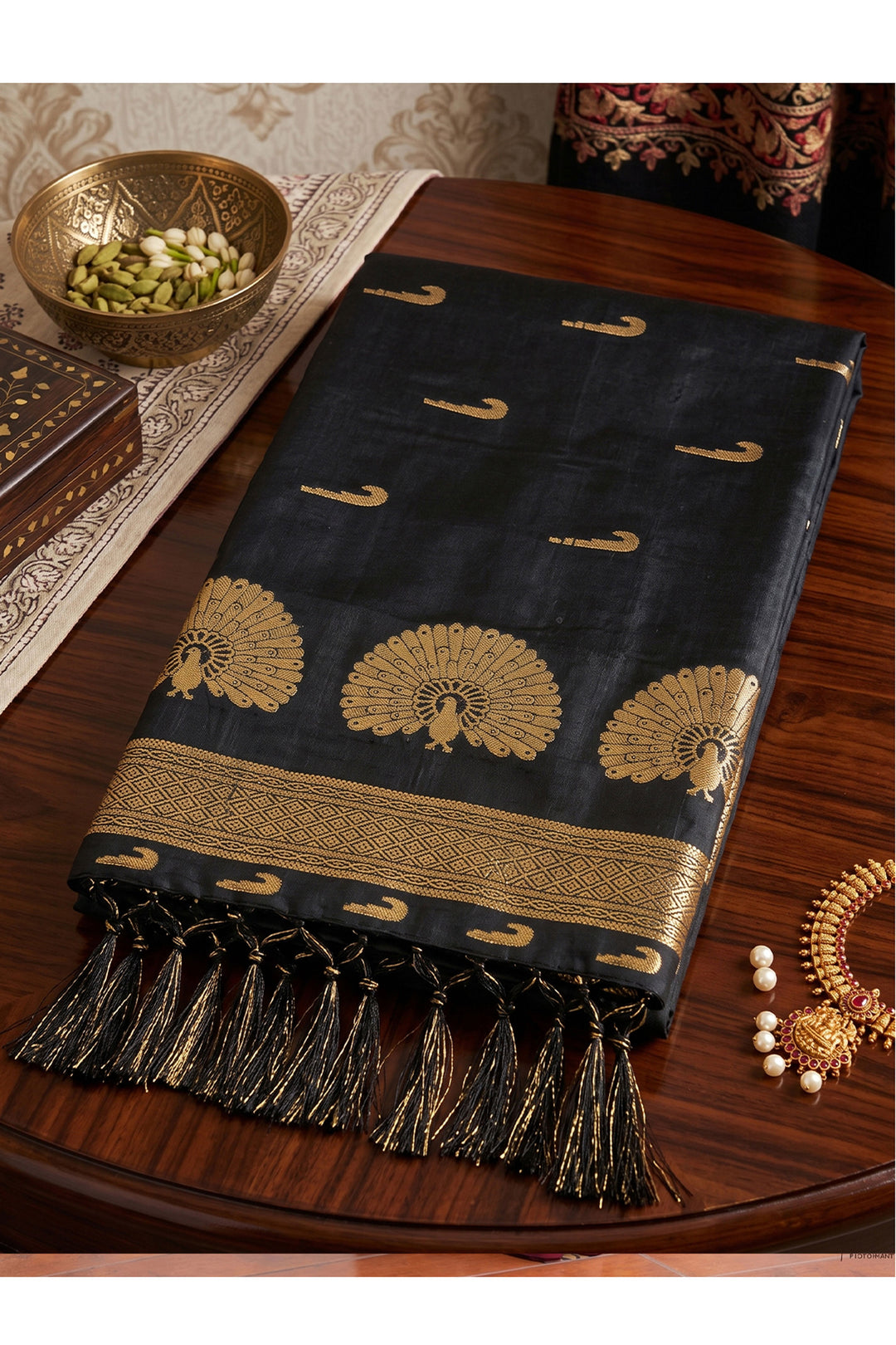 Weaving Work Festive Style Art Silk Saree In Black Color