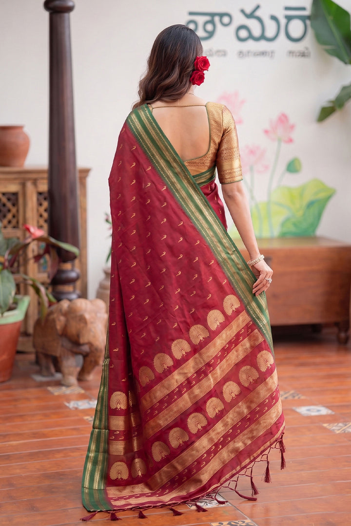 Maroon Festive Style Art Silk Saree With Weaving Work
