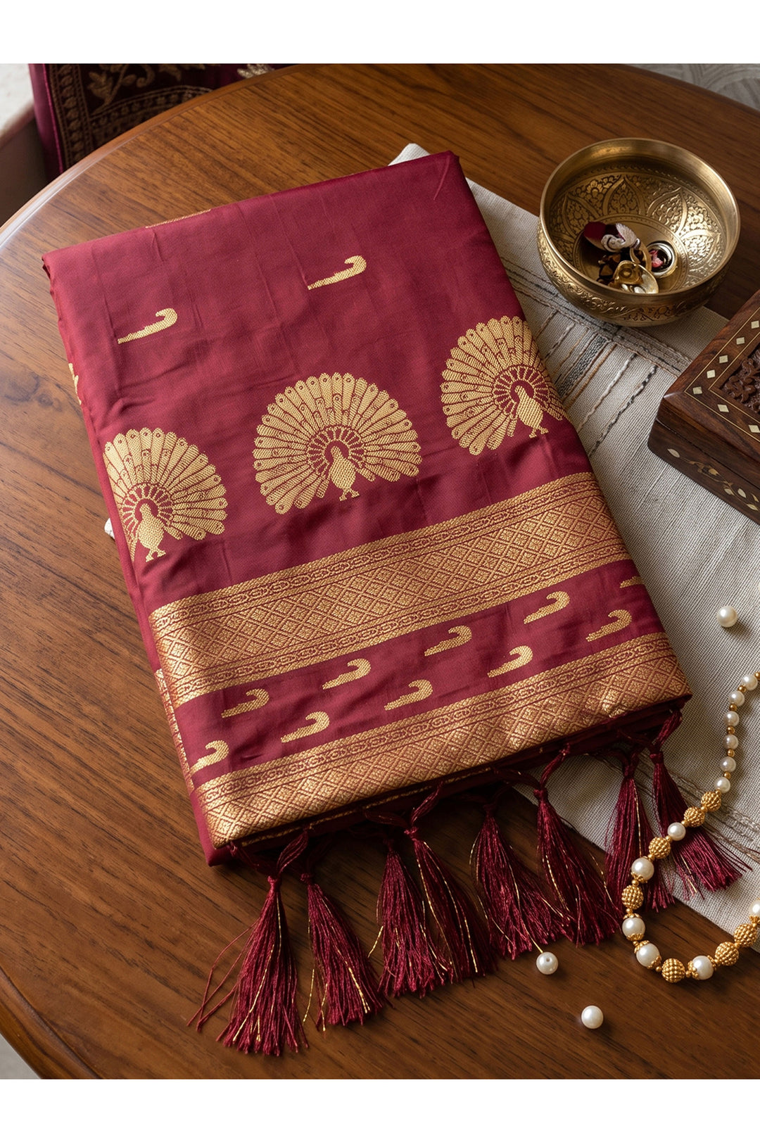 Maroon Festive Style Art Silk Saree With Weaving Work