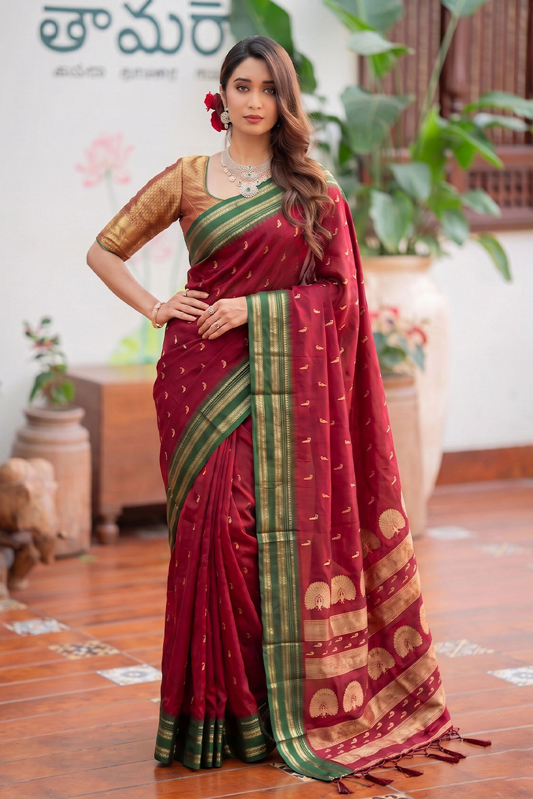Maroon Festive Style Art Silk Saree With Weaving Work