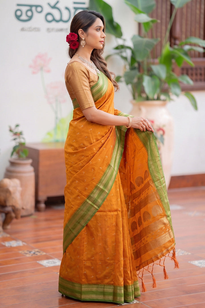 Festive Style Weaving Work Art Silk Saree In Yellow Color