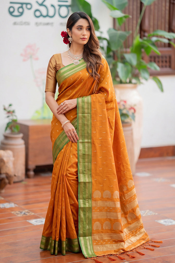 Festive Style Weaving Work Art Silk Saree In Yellow Color