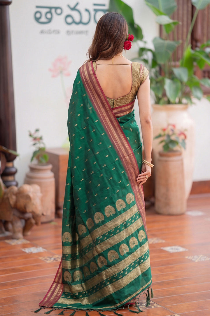 Festive Style Green Art Silk Saree With Weaving Work