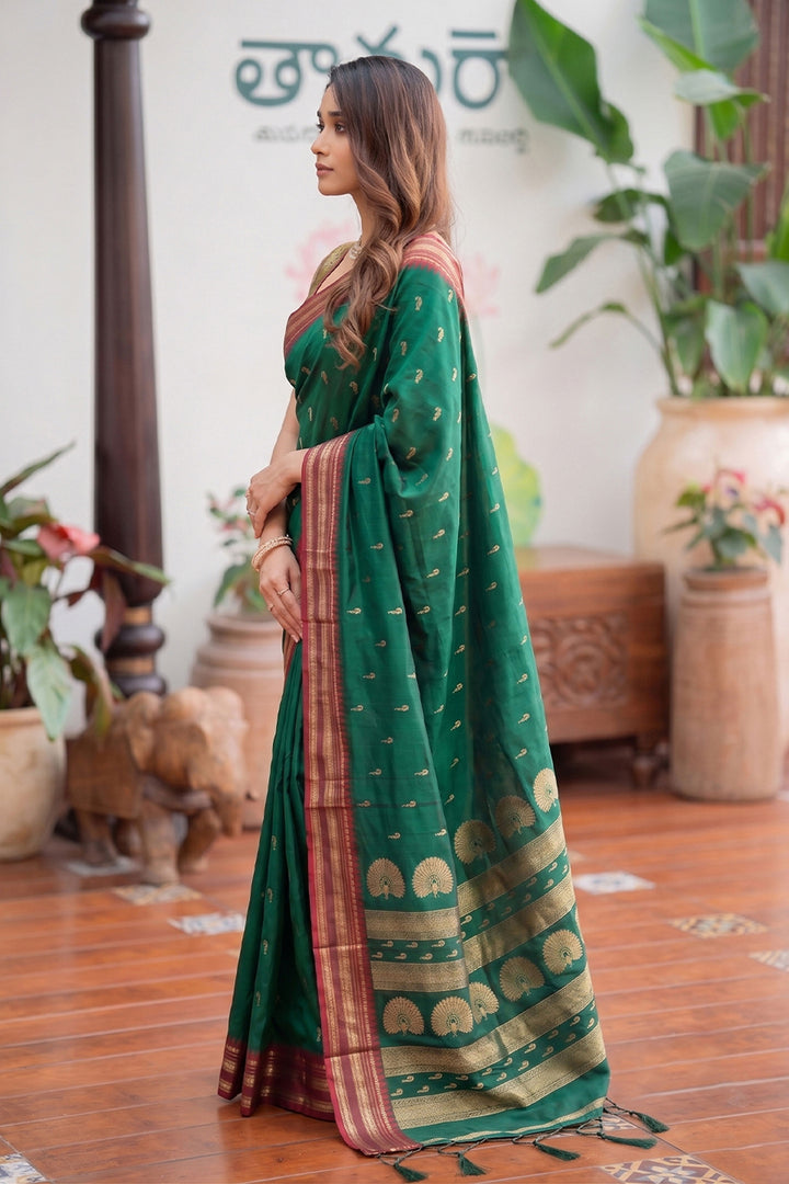Festive Style Green Art Silk Saree With Weaving Work
