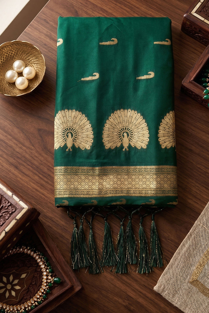 Festive Style Green Art Silk Saree With Weaving Work