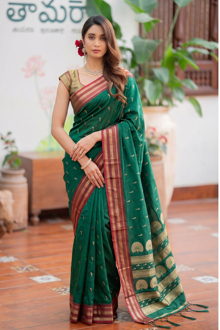 Festive Style Green Art Silk Saree With Weaving Work