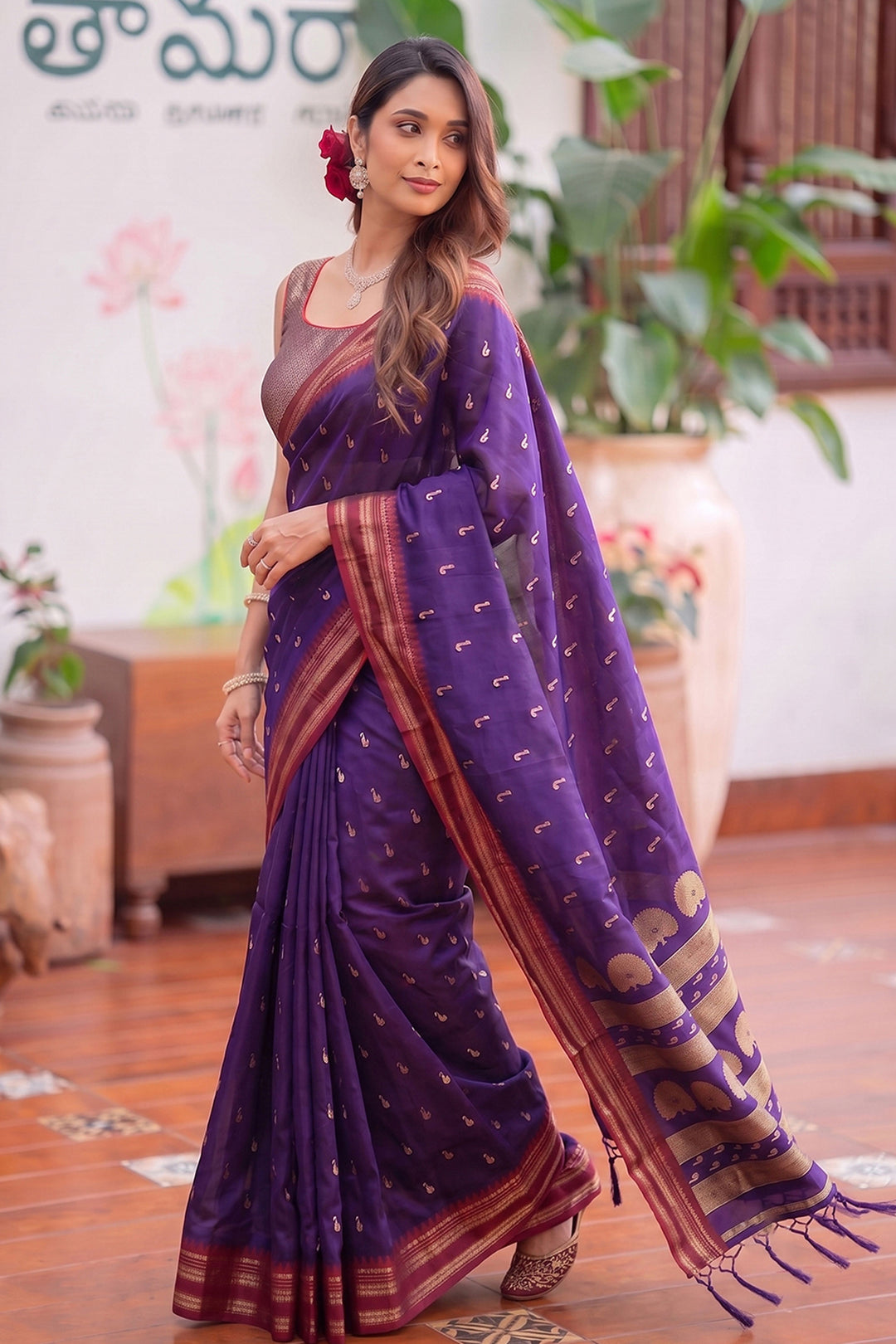 Purple Weaving Work Festive Style Art Silk Saree